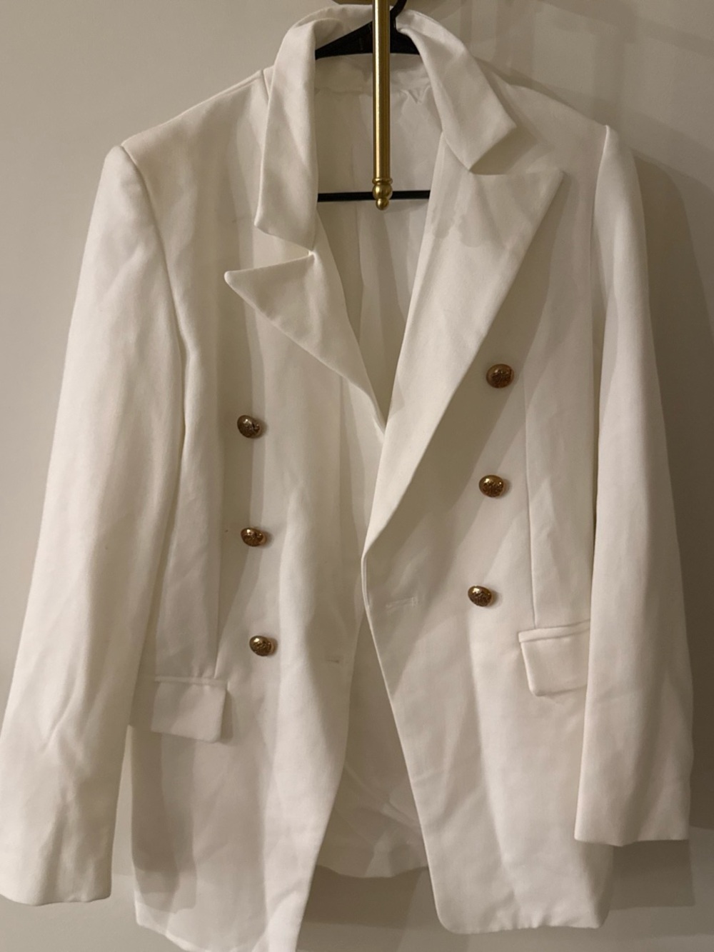 Zara White Double-Breasted Blazer with Gold Buttons